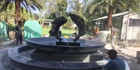 Black Granite Sculptural Fountain & Basin